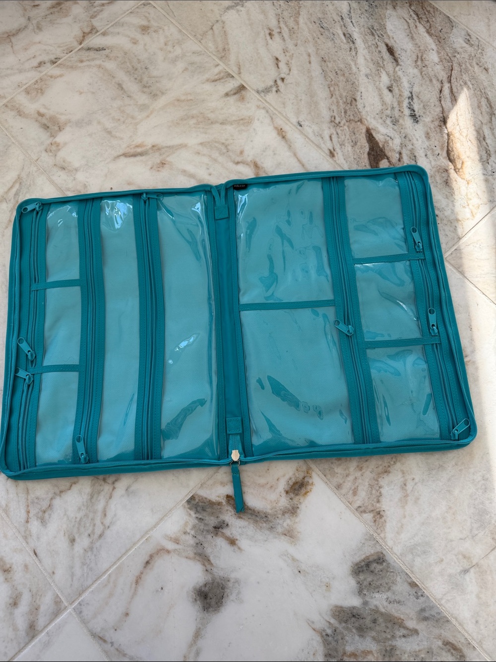 Stella & Dot Teal Clear Zip Makeup Organizer